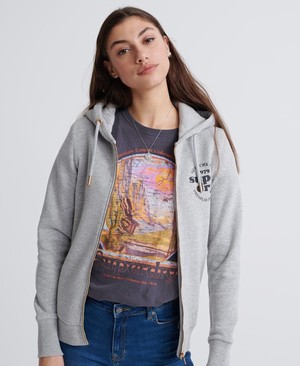 Superdry Mono 1979 Cipzár Női Kapucnis Pulóver Szürke/Piros | BOZWC2483